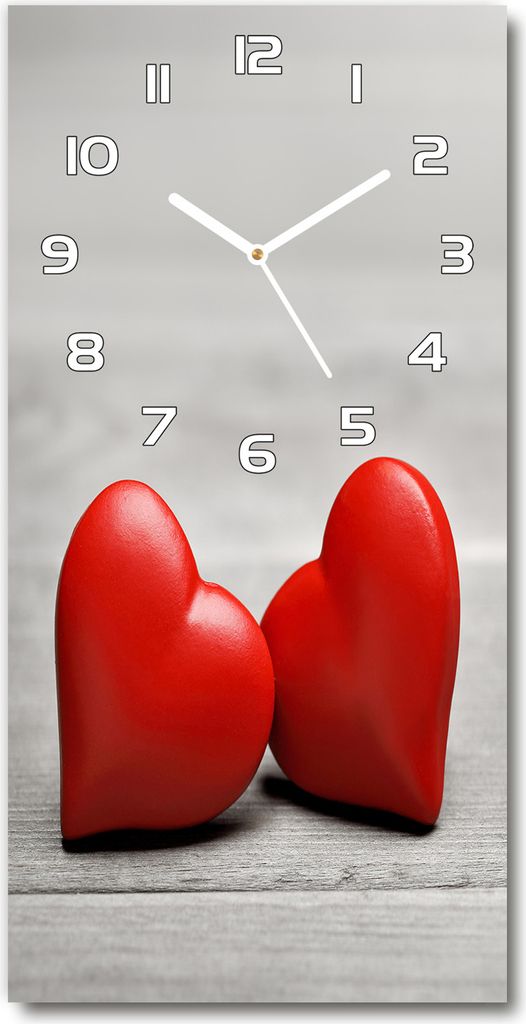 Wanduhr aus Glas – 30x60 cm - Glasbild - Glasuhr - Gehärtetes Glas -Herzen auf dem Holz
