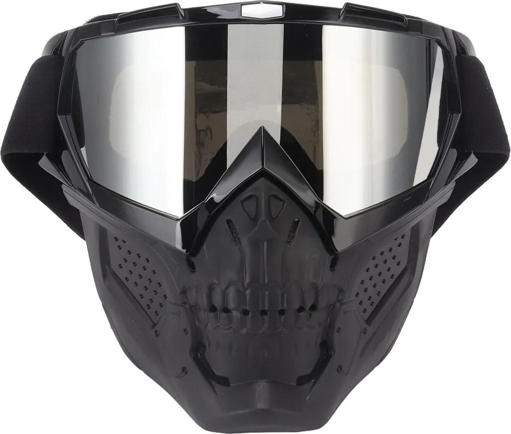 Masque protection visage moto contre le vent avec lunettes crâne argent