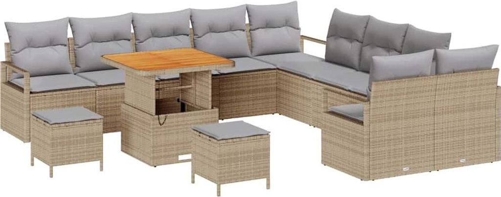 Gartensofa-set mit Kissen 13 pcs Beige Poly-Rattan