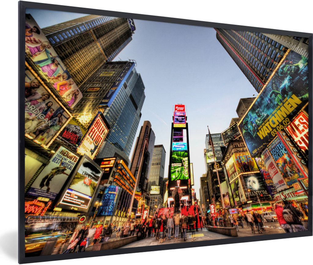 MuchoWow Gerahmtes Poster New York - Nacht - Platz 90x60 cm - Poster mit Schwarzem Bilderrahmen Wandposter Rahmen Foto Bilder - Fotorahmen - Foto...