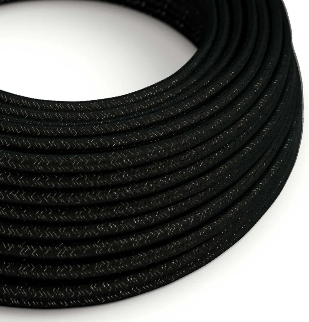 Câble textile noir carbone effet soie 2x0,75 mm² flexible rond 50m