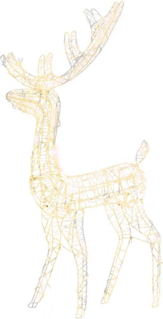 A wireframe reindeer decoration with lights.
