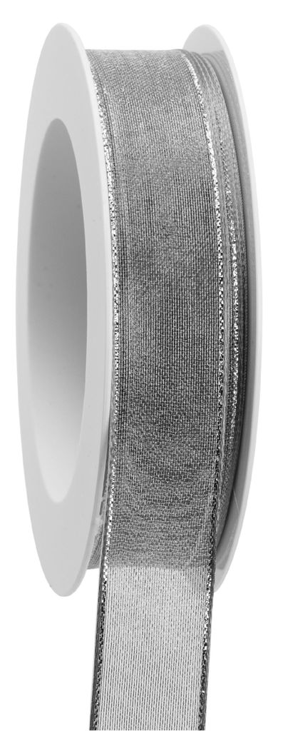 Polyesterband mit Draht I silber I Breite 25 mm I Länge 20 Meter I Brokatband - 1,01 € pro Meter