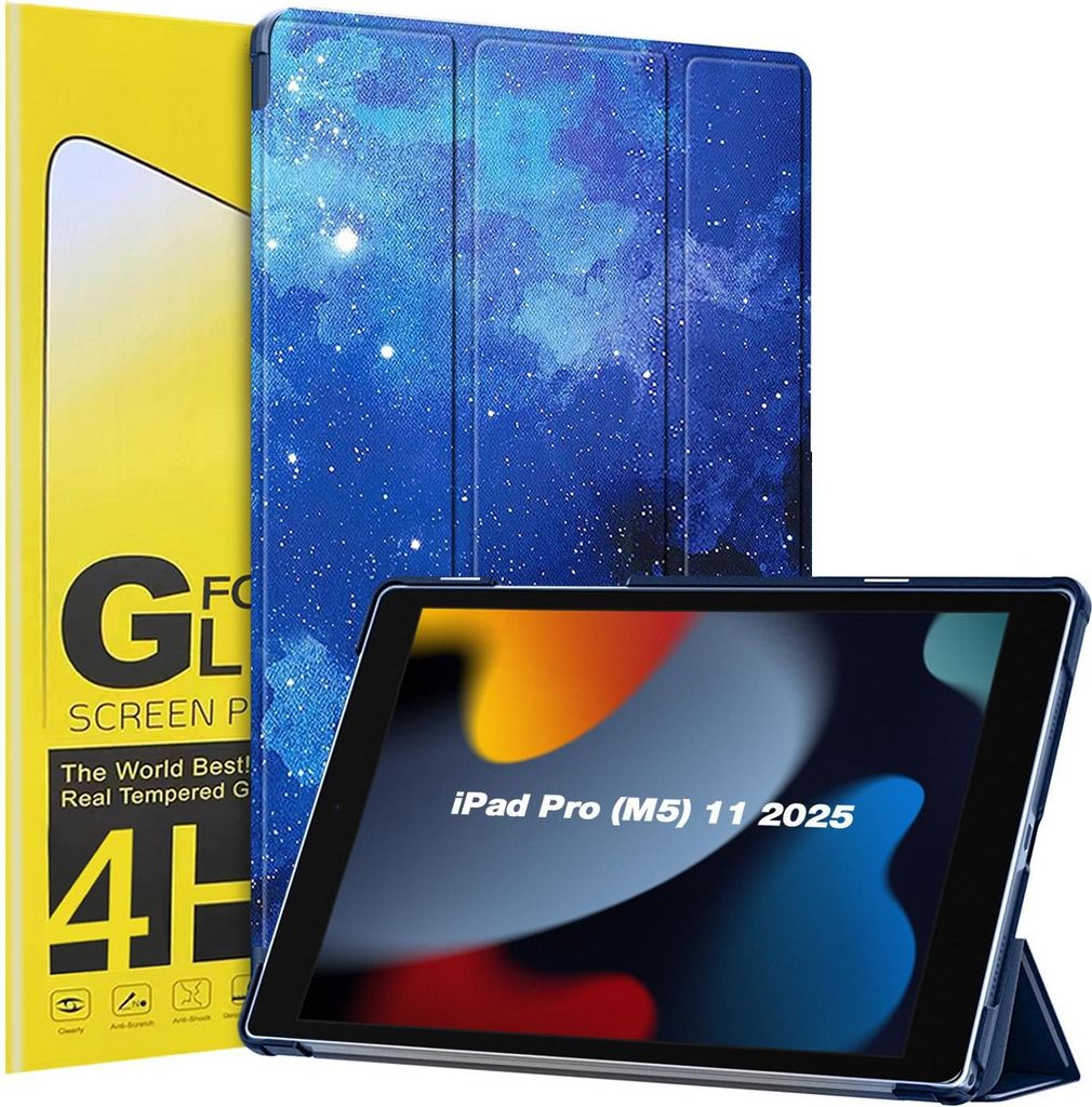 Schutzhülle + 2x 4H Displayfolie für Apple iPad Pro 8. Gen (M5) 2025 11 Zoll Cover Case Schutz Tablet Farbe: Starry Sky
