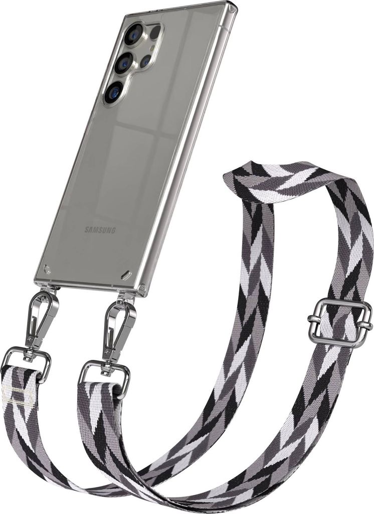 EAZY CASE Handykette - Verstellbarer Trageriemen kompatibel mit Samsung Galaxy S24 Ultra, Handykordel mit transparenter Silikon-Hülle, Karabiner S...