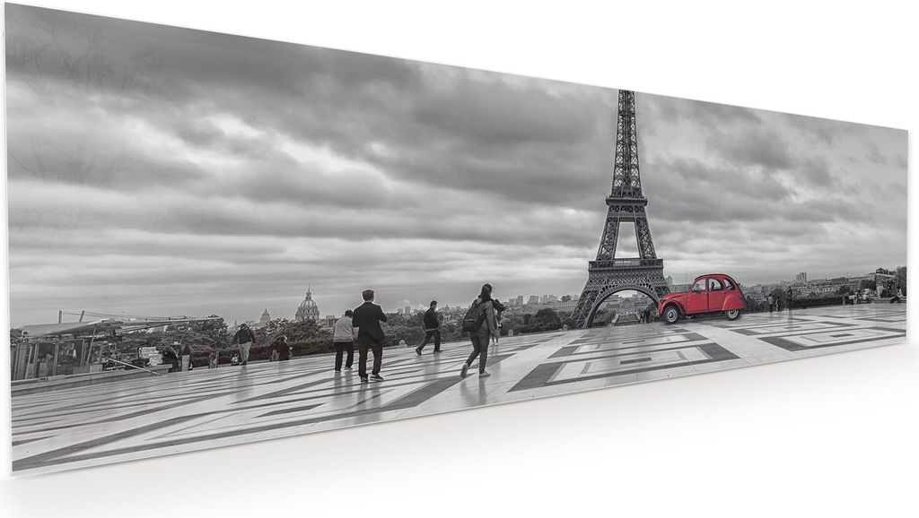 Glasbild Wandbild Paris Blick - Retro 120x40cm in XXL für Wohnzimmer, Schlafzimmer, Badezimmer, Flur