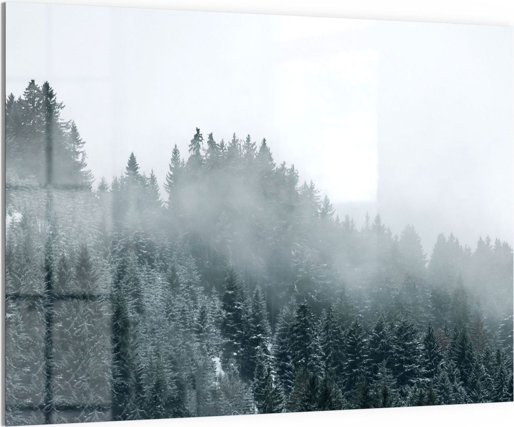 DEQORI Magnettafel Glas 120x90 cm 'Nebel über Baumwipfeln' beschreibbar Whiteboard
