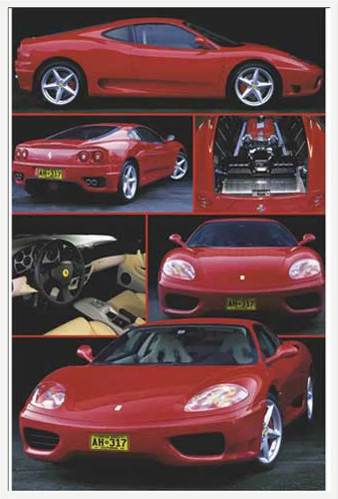 Affiche Ferrari 360 Modena avec Vitre Acrylique et Cadre Blanc