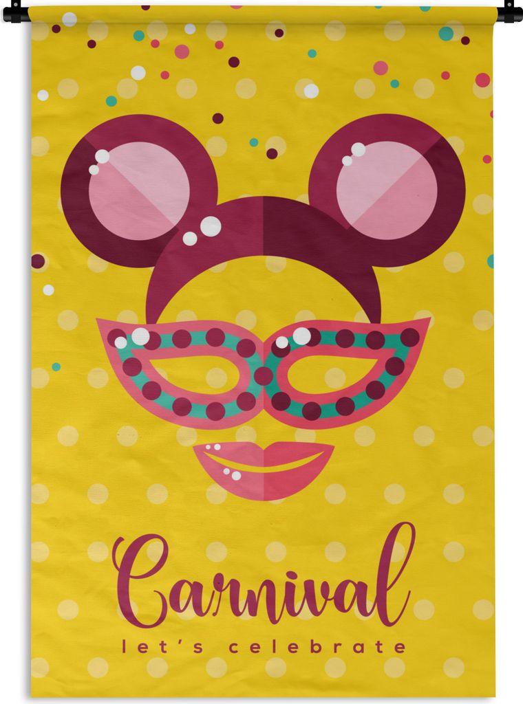 MuchoWow Wandteppich Wandbehang "Karneval" mit Maske auf gelbem Hintergrund 120x180 cm Tapisserie Dekoration Wandtuch - Schlafzimmer - Dekoration...