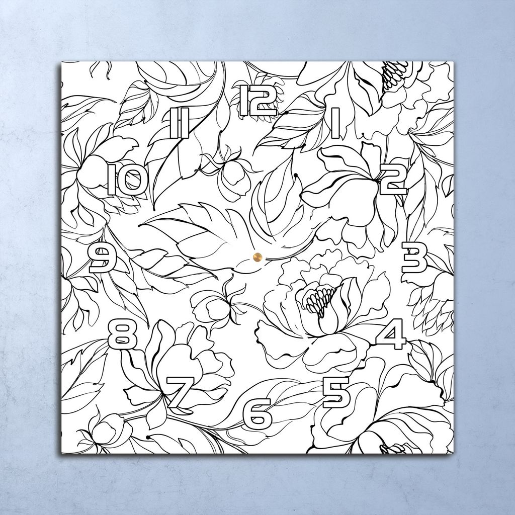 Deko Glasuhr Wanduhr 30x30 Pfingstrosen Blumen Quarz Küchenuhr Bürouhr