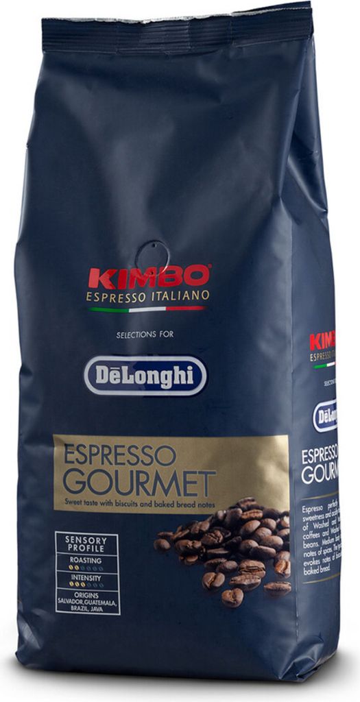 A bag of Kimbo Espresso Gourmet coffee beans.