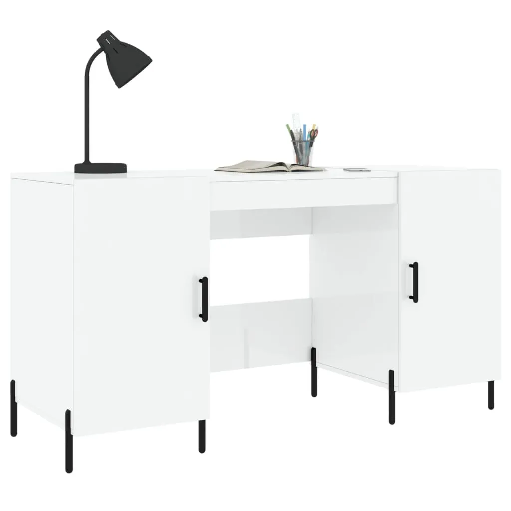 Scrivania Bianca Lucida 140x50 - Scrivania Computer Salvaspazio Legno - 3