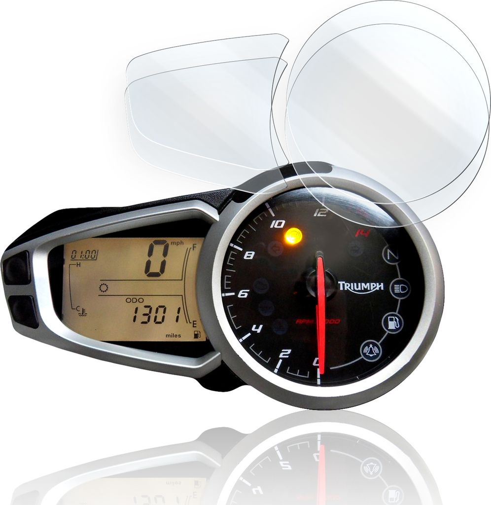 Displayschutz-Folie für Motorrad Tacho-Schutzfolie Germany, Kratschutz geeignet für Triumph Speed Triple 675 2007-2011 1x Matt / 1x Klar