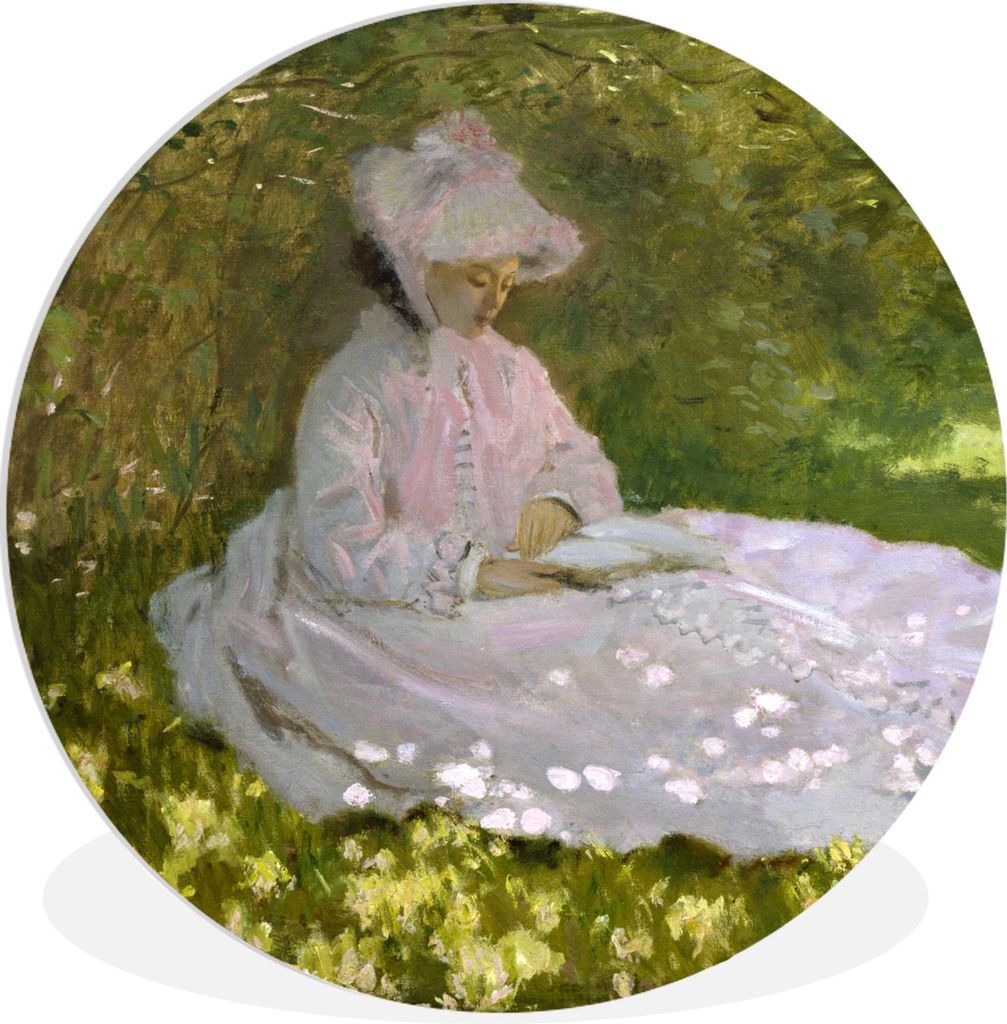 MuchoWow Rundes Wandbild - Runde Bilder Lesende Frau - Claude Monet Ø 90 cm Kreis Wanddekoration Kunststoff - Wandkreis - Wandschmuck - Wand-Kre...