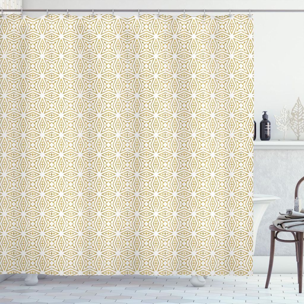 ABAKUHAUS Geometrisch Duschvorhang, Geometrische girih Muster mit Simple Star Inspiriert von alten Ornamente, 175 x 220 cm, Erde Gelb und Weiß