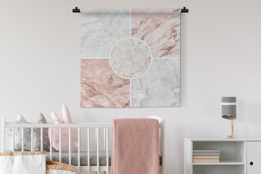 MuchoWow Wandteppich Wandbehang Marmor - Rosa - Weiß 90x90 cm Tapisserie Dekoration Wandtuch - Wandaufhänger