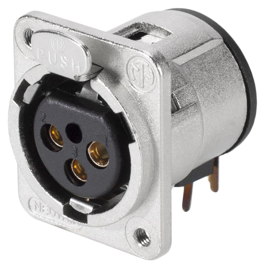 NEUTRIK XLR, 3-pol , Metall-, Printtechnik horizontal-Einbaubuchse, versilberte Kontakt(e), Type D M3, nickelfarben