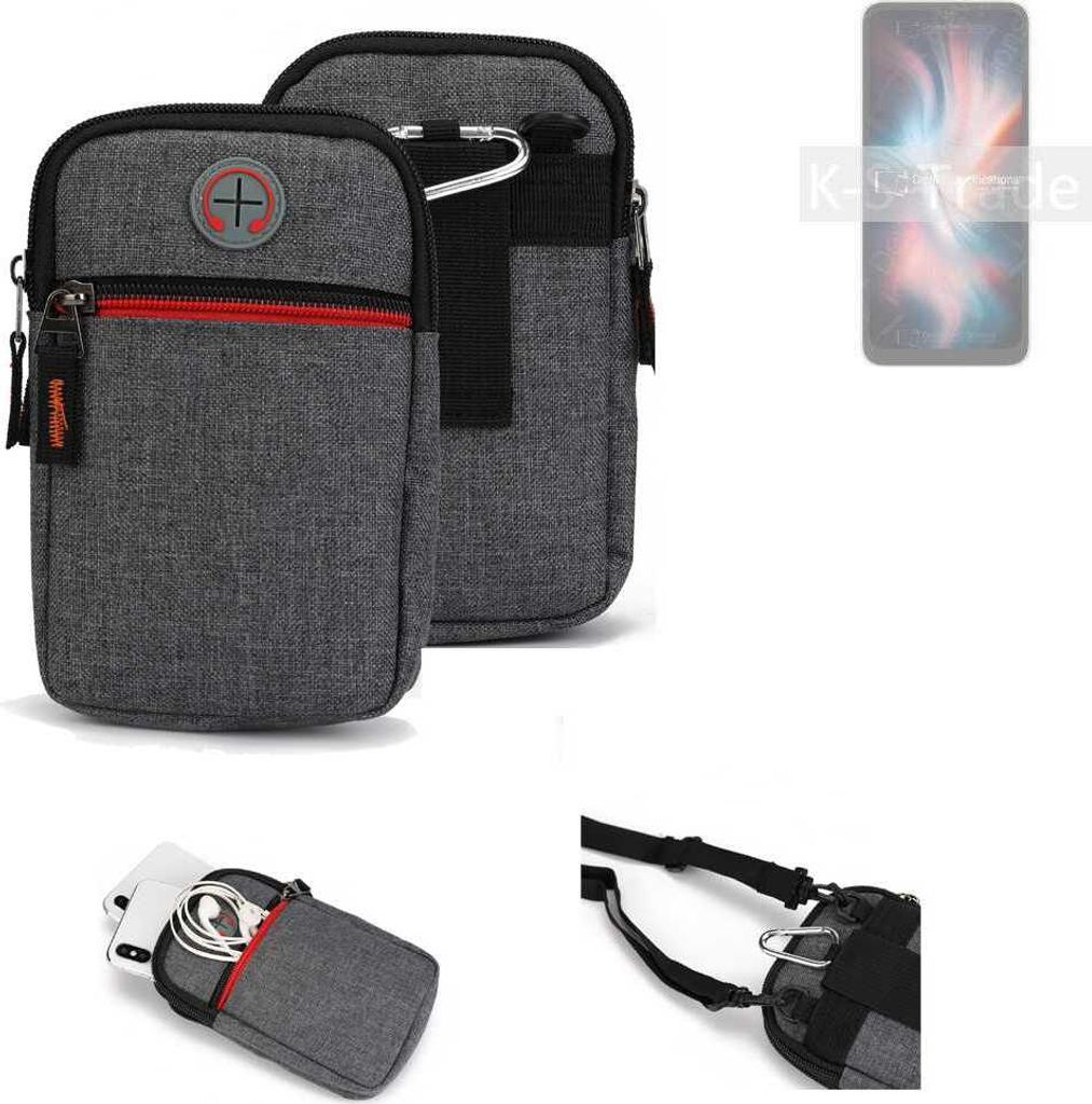 K-S-Trade Holster Gürteltasche kompatibel mit UMIDIGI C1 Max Handy Tasche Schutz Hülle grau Zusatzfächer 1x