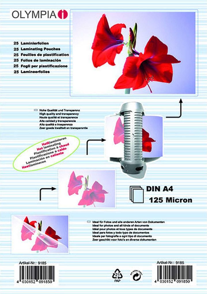 Olympia Laminierfolien DIN A4 125 micron (25 Stück) Produktbild 