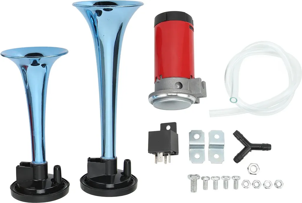 Klaxon Pneumatique 130dB Double Trompette en Zinc Chromé 12V pour Yacht