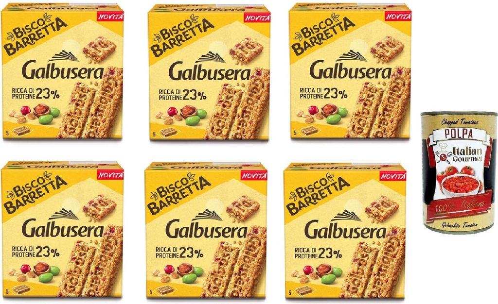 Galbusera Biscobarretta protein 23%, Riegel Kekse Müsli voller Protein 23%, 6x 180g + Italian Gourmet polpa 400g