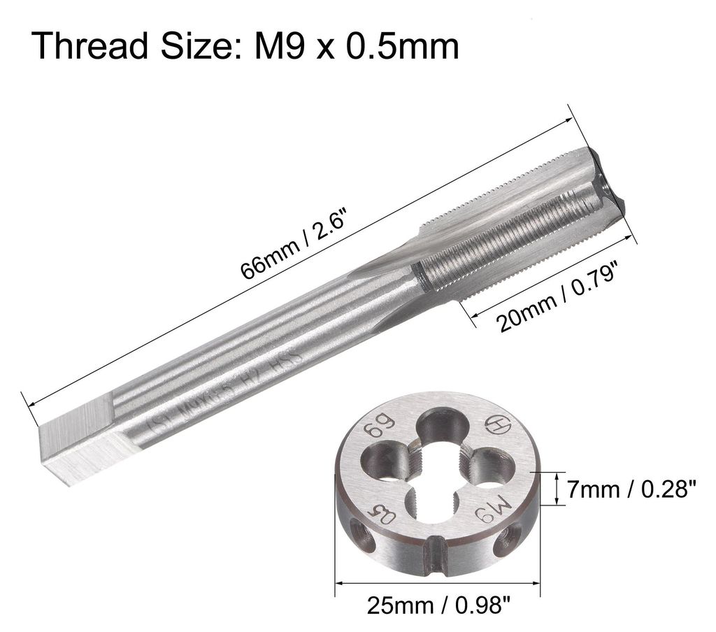 Gewindebohrer Schneideisen Set M9 x 0,5mm, Gewindeschneider Schneideisen Set mit Legierungswerkzeug