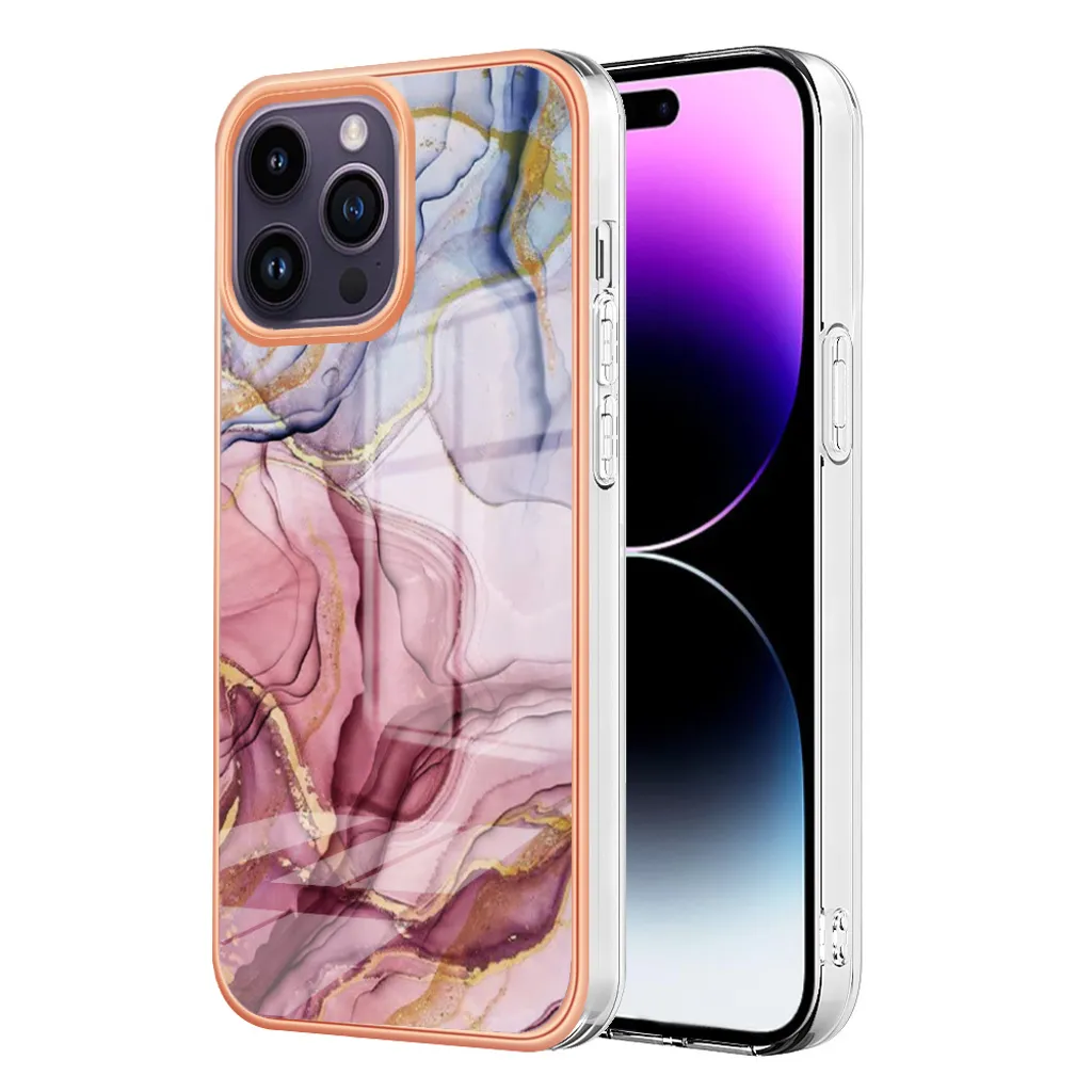 Custodia Protettiva iPhone 14 Pro Max in TPU Oro Rosa Fantasia Retrò