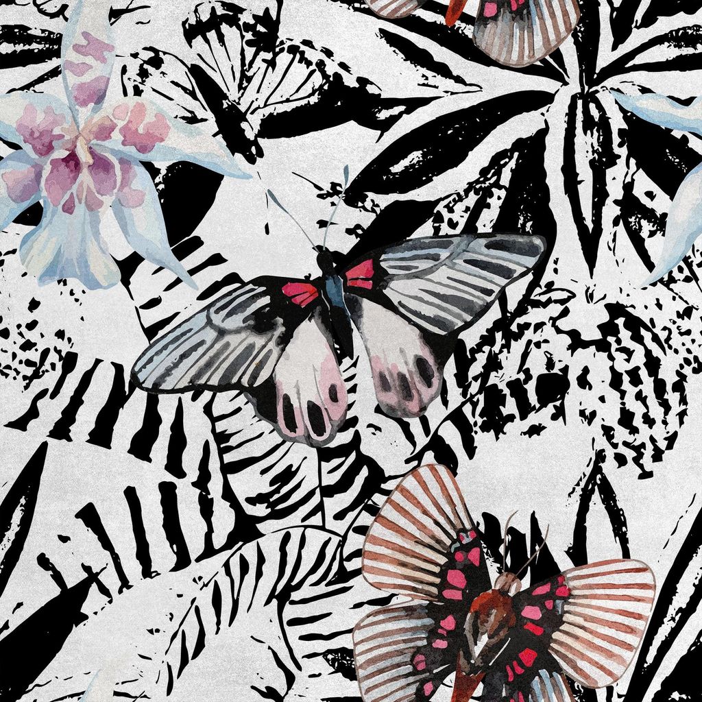 Royal Samt Stoff Polyester Zum Nähen - Motiv Schmetterling und Orchidee