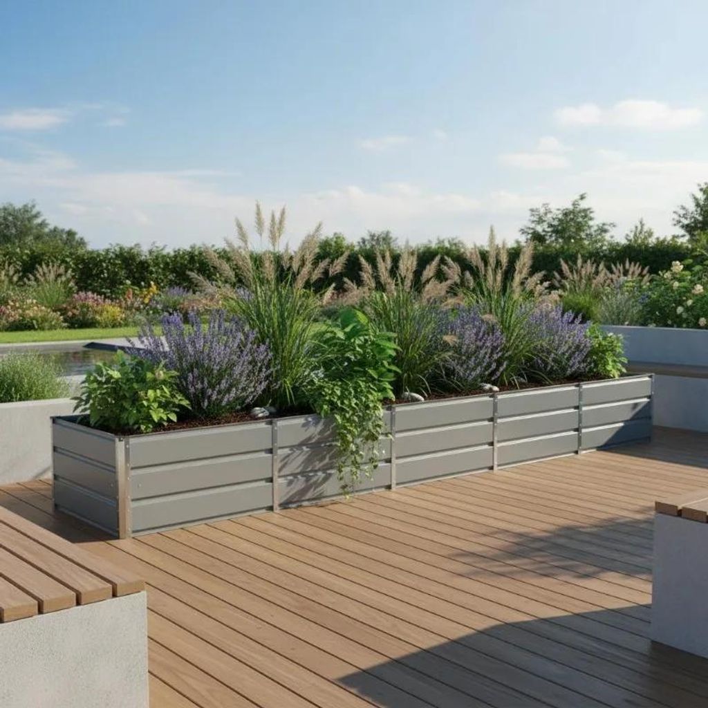 Pflanzkübel Garten - Rechteckiger Hochbeet Blumenkasten aus Stahl - 400x80x45 cm - Für Garten und Terrasse - Innen und außen - Modernes Design -...