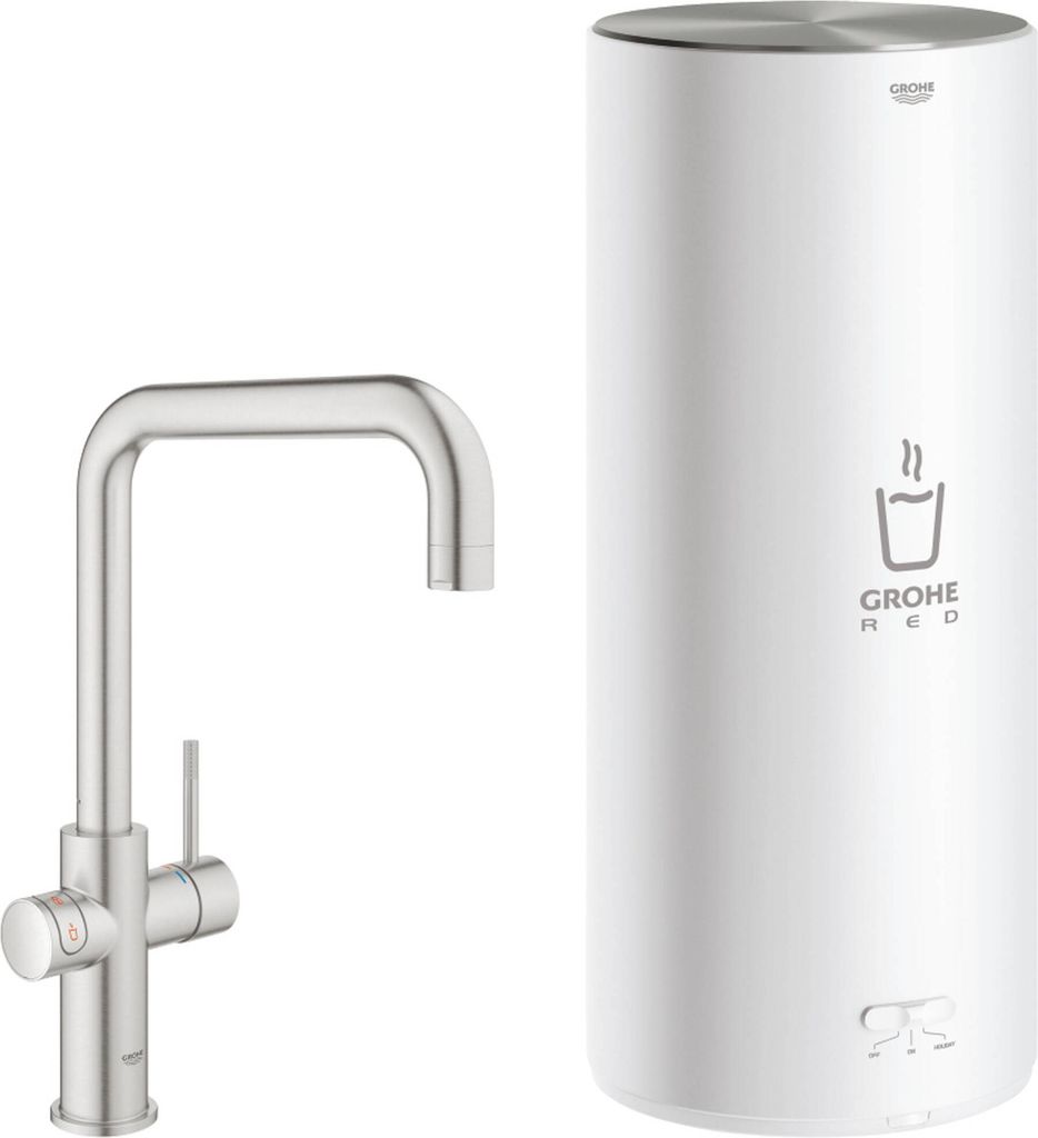 Grohe Red Kochendwasserhahn mit U-Auslauf und Kombikessel Supersteel