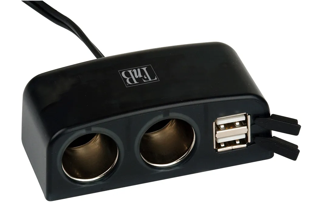 Fiche multiple USB allume-cigare noire robuste avec indicateur tension