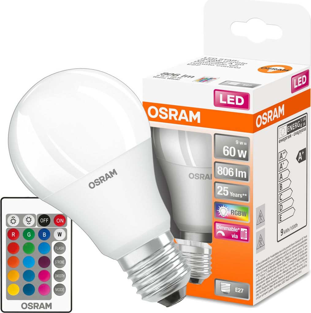 Osram LED Star RGBW Remote Classic A60 9W = 60W E27 blanc Image du produit 