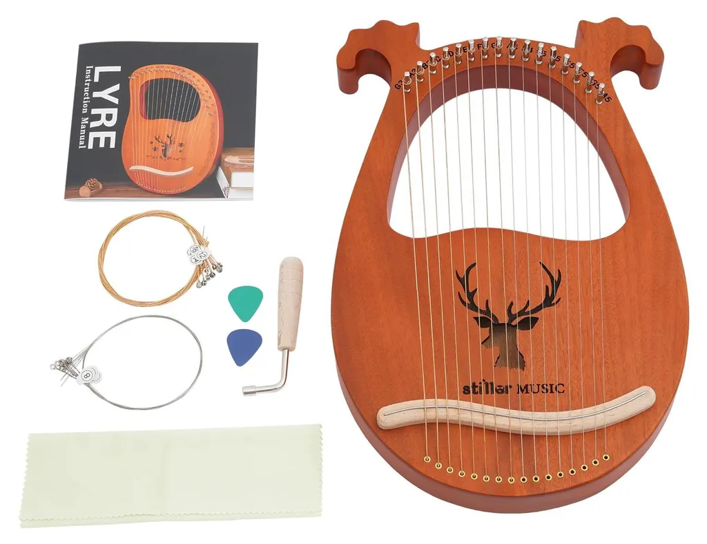 Instrument de Musique Lyre 16 Cordes en Bois Vert Clair Finition Type 2