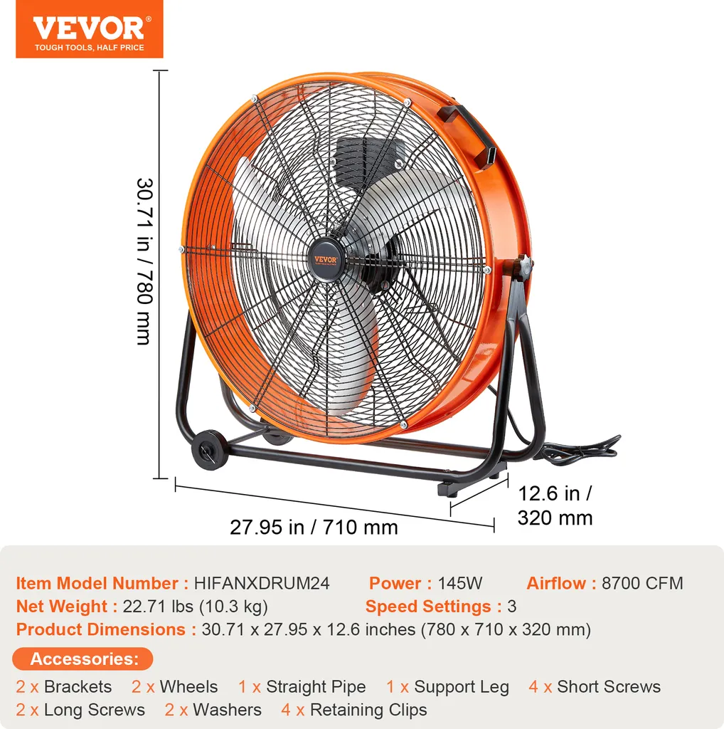 VEVOR Ventilateur de Sol Industriel 8600 CFM avec Inclinaison à 360° - 7