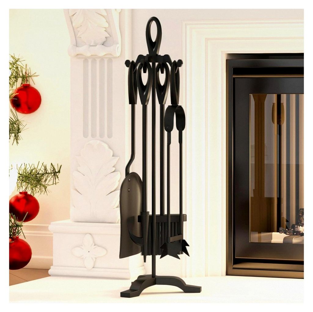 Kaminbesteck aus Gusseisen, 5-teilig, 19,5 x 17 x 61 cm, Kaminwerkzeug-Set