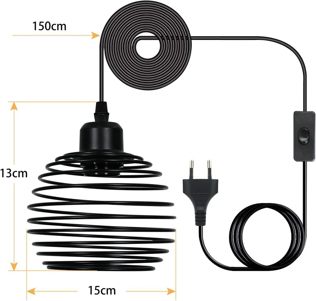 ZMH Lampada a sospensione vintage industriale - Lampada a sospensione nera da tavolo con interruttore e spina E27 Design retrò 1fla. Max.60W luce a sospensione per camera da letto soggiorno cucina ristorante bar - 4