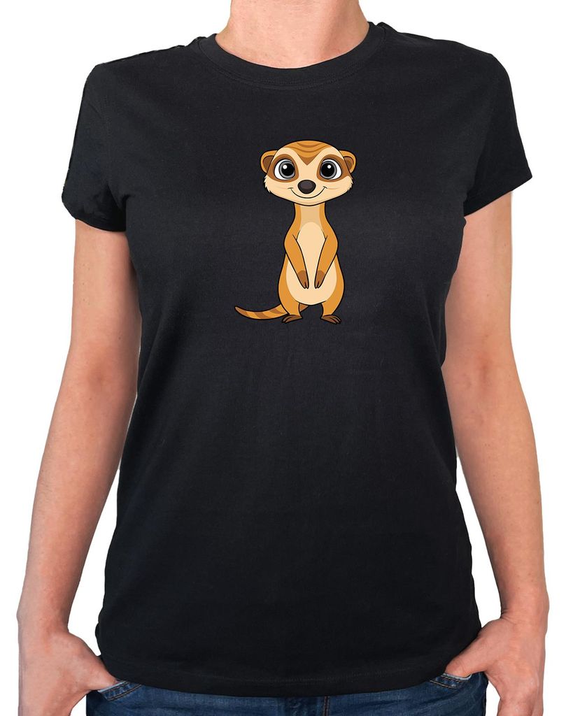 Huuraa Damen T-Shirt Erdmännchen Comic XXL Black Bio Baumwolle Fairtrade Damenshirt Geschenkidee