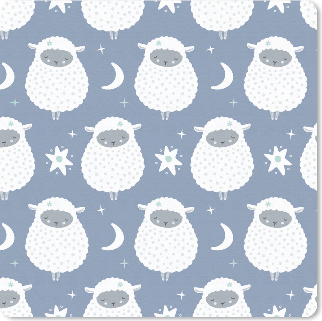 MuchoWow Mauspad Mousepad Schafe - Nacht - Mond - Muster 20x20 cm - Mousepads - Maus Mat - Pad - Mausunterlage - Desk Mat - Bureauartikeln