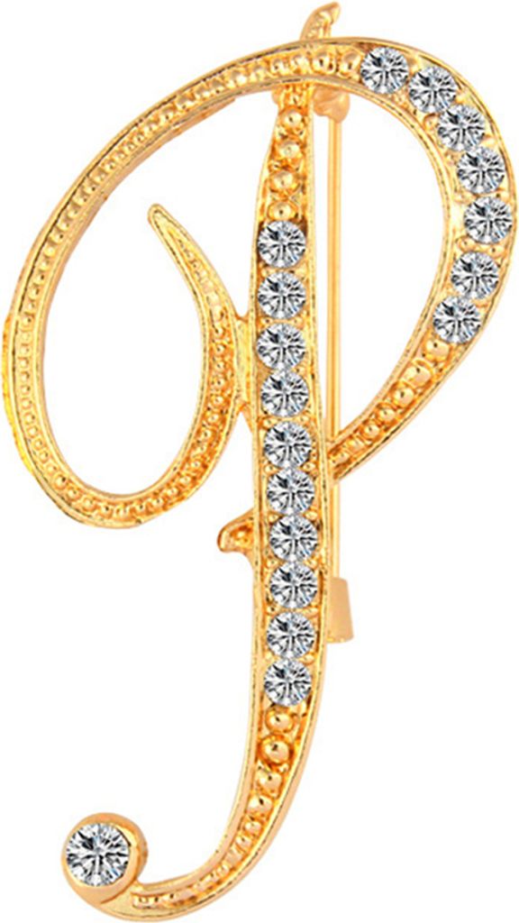 1 Stück Mode Uni Strass Englisch Buchstaben Alphabet AZ Brosche Pin Ornament-Golden P