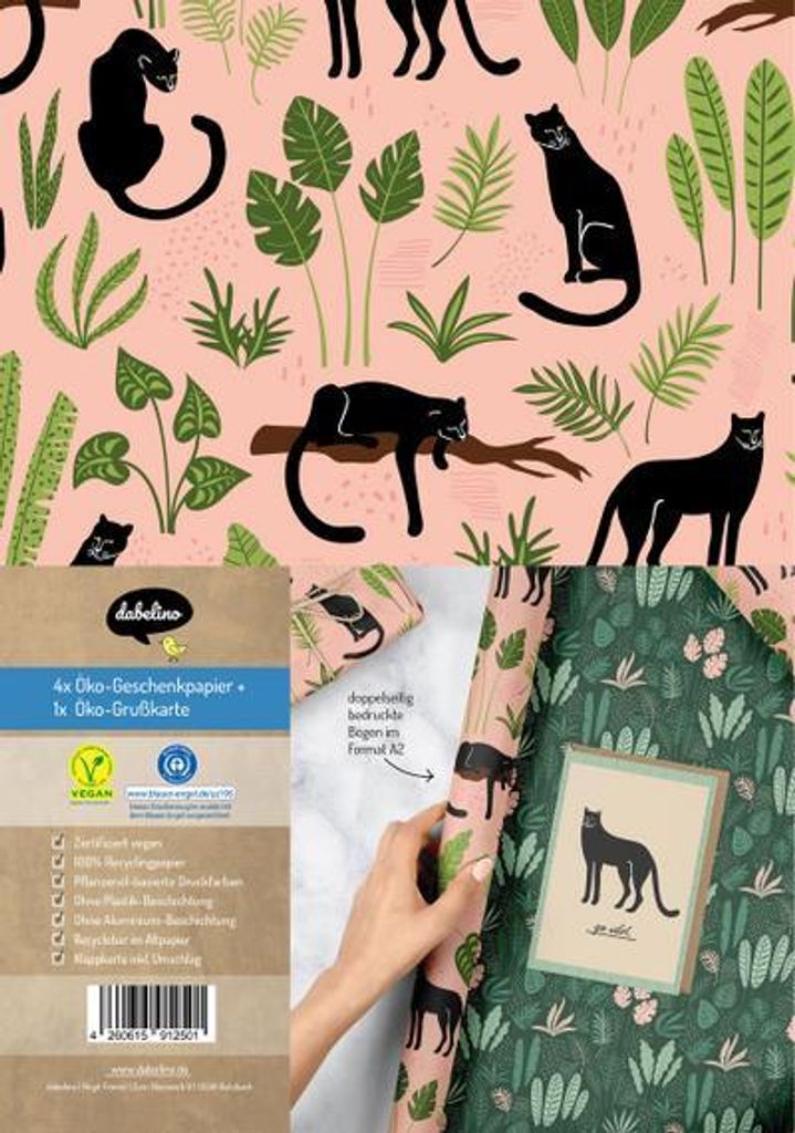 Geschenkpapier-Set: Panther (vegan, Blauer Engel, Produktbild 