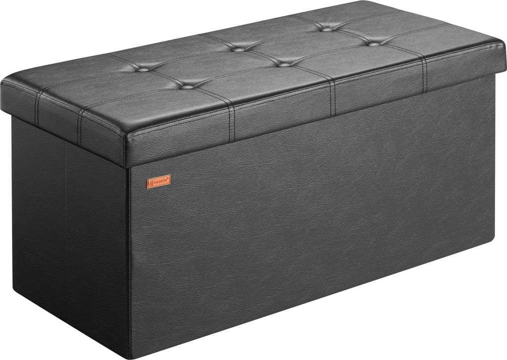 CASARIA Sitzbank mit Stauraum Faltbar Schwarz 80x40x40cm Gepolstert Deckel Kunstleder Schlafzimmer Wohnzimmer Flur Sitztruhe Truhenbank Polsterbank