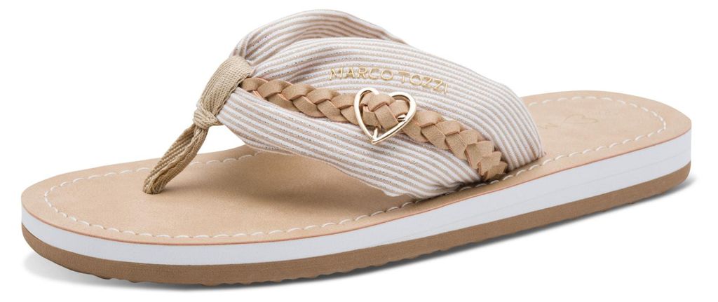 MARCO TOZZI Damen Pantolette Zehentrenner mit gemustertem Stoffband 2-27118-46, Größe:39 EU, Farbe:Beige