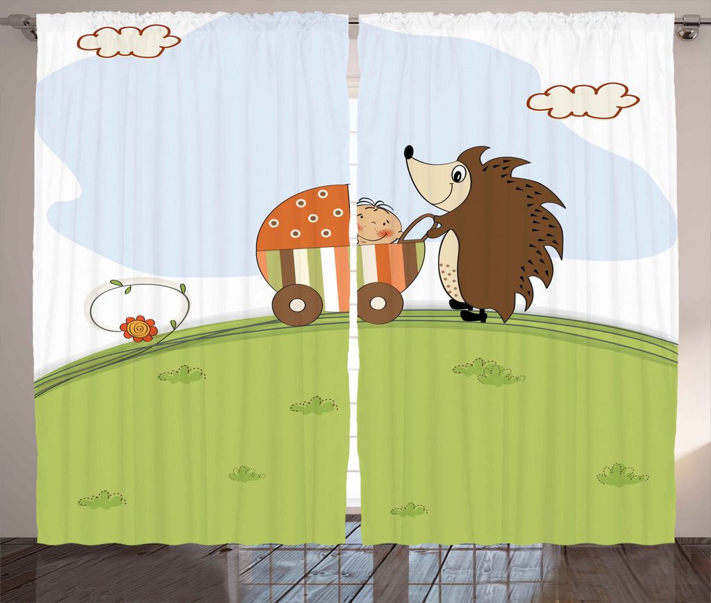 ABAKUHAUS Lustig Rustikaler Gardine, Babyparty und Igel, Schlafzimmer Kräuselband Vorhang mit Schlaufen und Haken, 280 x 225 cm, Pistaziengrün Ba...