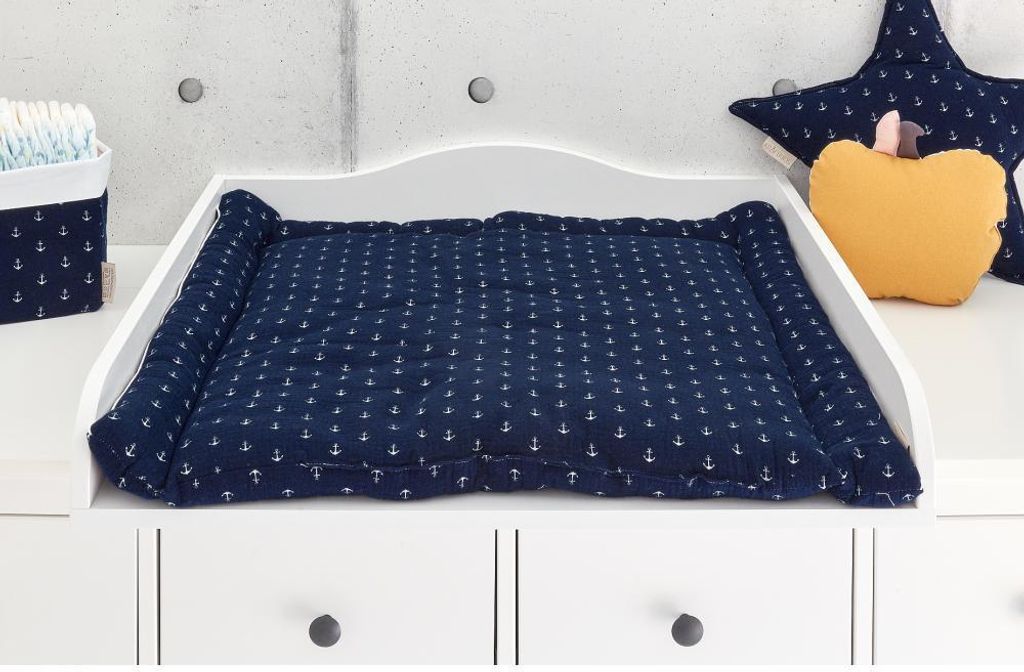 KraftKids Wickelauflage Musselin dunkelblau Anker breit 75 Produktbild 