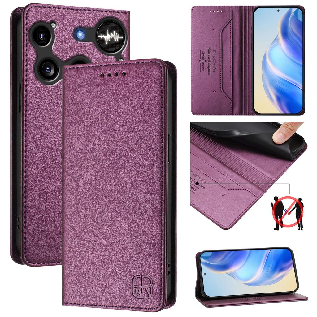 Lederhülle für Nothing Phone 3 Hülle Flip Brieftasche Kartenfächern Ständer Schutzhülle Lila