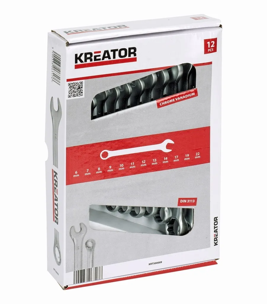 Kit 12 Clés Mixtes 6-22mm Kreator en Acier Forgé Finition Satinée Durable