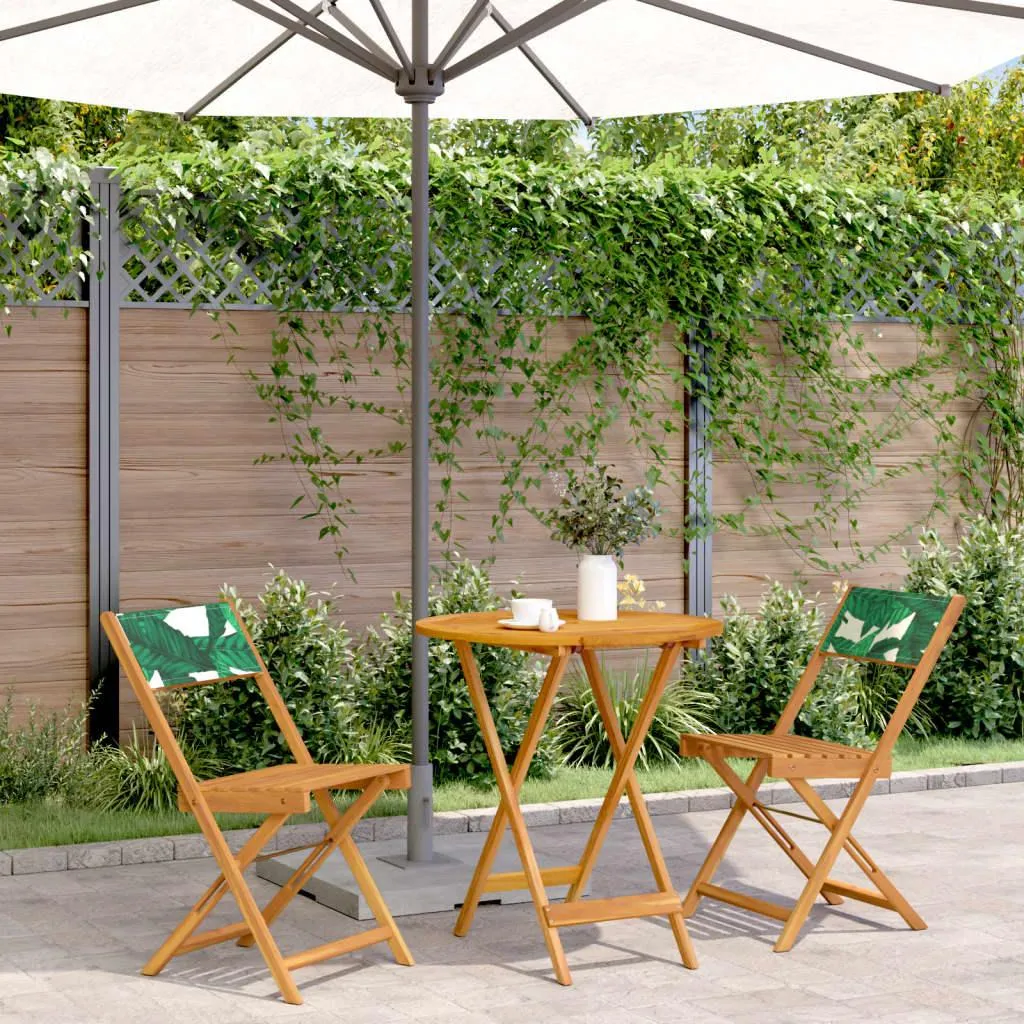 Set da Esterno vidaXL 3 Pz Legno Massiccio Acacia Motivo a Foglie - 2