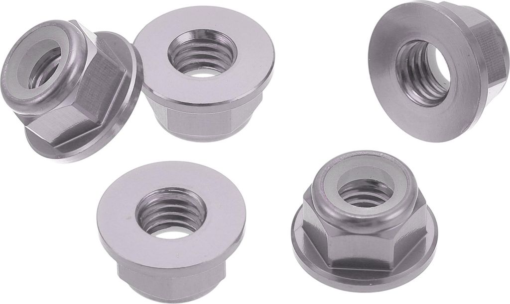 5 Stück M5 Auto-Flanschmuttern aus Aluminiumlegierung, Kunststoff-Gummiring Flachsechskant-Verriegelungsflanschmuttern Rutschfeste Verriegelungsfl...