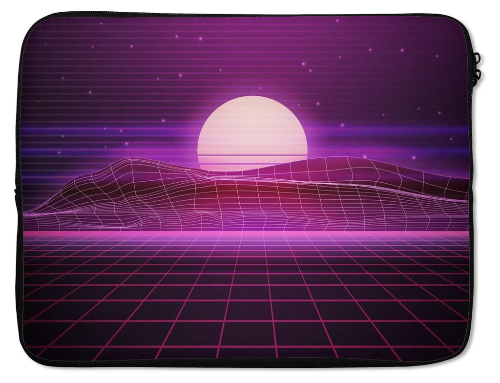 MuchoWow Laptop Hülle 17 Zoll Laptoptasche Spiele - Neon - Retro - Lila - Sonne - Spiele - Zipper - Schutzabdeckung - Coole Schulsachen für Tee...
