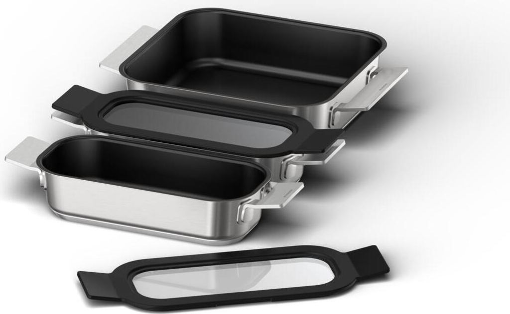 Pro Induction Flex Pfannen-Set HEZ9FF030, 3-teilig (edelstahl/schwarz, 1x medium, 2x klein mit Glasdeckel)